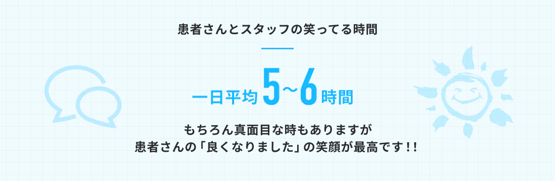 患者さんとスタッフの笑ってる時間1日平均5~6時間